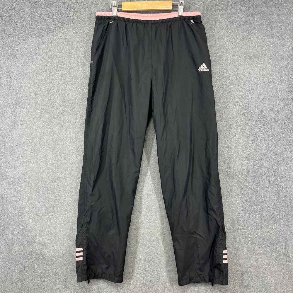 Vintage Adidas Track Pants Womens M Black Pink Y2K Mesh Lined Ankle Zip Sporty